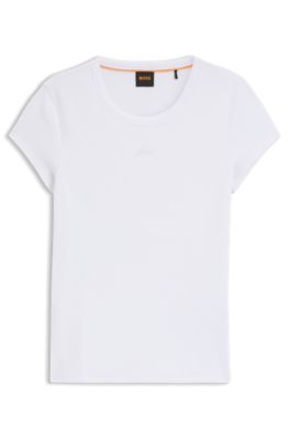 Embroidered-logo slim-fit T-shirt in stretch cotton, White