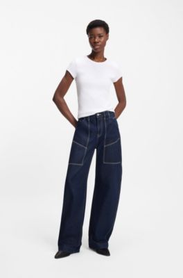 Embroidered-logo slim-fit T-shirt in stretch cotton, White