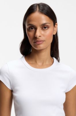 Embroidered-logo slim-fit T-shirt in stretch cotton, White