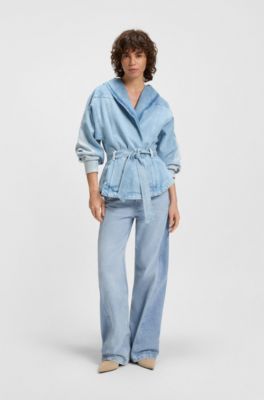 Vaqueros de pernera ancha en denim r&iacute;gido azul con paneles, Azul