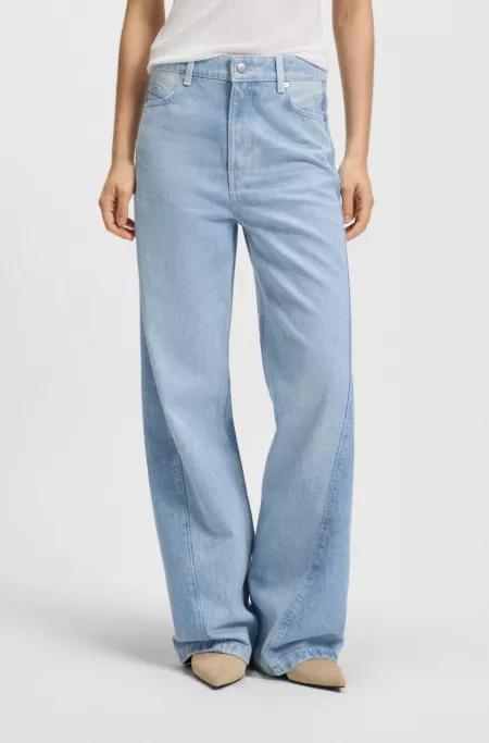 Blue wide-leg jeans in rigid denim