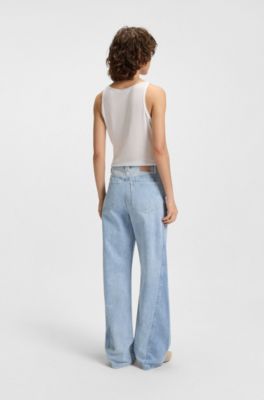 Vaqueros de pernera ancha en denim r&iacute;gido azul con paneles, Azul