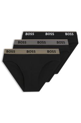 Three-pack of logo-waistband briefs in stretch cotton, Black