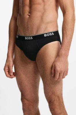 Three-pack of logo-waistband briefs in stretch cotton, Black