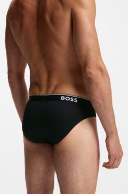 Three-pack of logo-waistband briefs in stretch cotton, Black