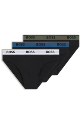 Paquete de tres calzoncillos slip de algod&oacute;n el&aacute;stico con logo en la cintura, Negro