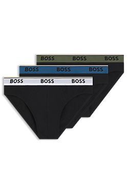 Three-pack of logo-waistband briefs in stretch cotton