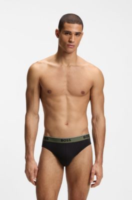 Three-pack of logo-waistband briefs in stretch cotton, Black
