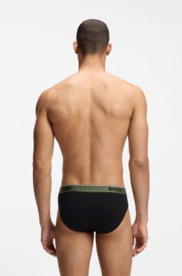 Paquete de tres calzoncillos slip de algod&oacute;n el&aacute;stico con logo en la cintura, Negro