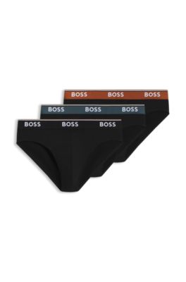 Lot de trois slips en coton stretch avec logo &agrave; la taille, Noir