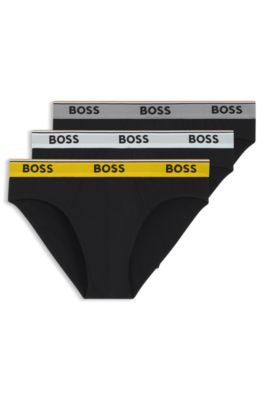 Paquete de tres calzoncillos slip de algod&oacute;n el&aacute;stico con logo en la cintura, Negro