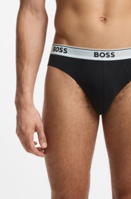 Paquete de tres calzoncillos slip de algod&oacute;n el&aacute;stico con logo en la cintura, Negro