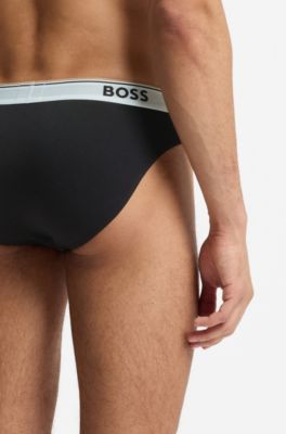 Three-pack of logo-waistband briefs in stretch cotton, Black