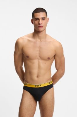 Paquete de tres calzoncillos slip de algod&oacute;n el&aacute;stico con logo en la cintura, Negro