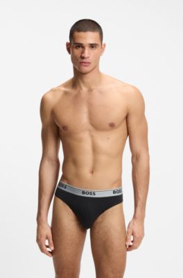 Three-pack of logo-waistband briefs in stretch cotton, Black