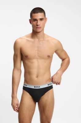 Paquete de tres calzoncillos slip de algod&oacute;n el&aacute;stico con logo en la cintura, Negro