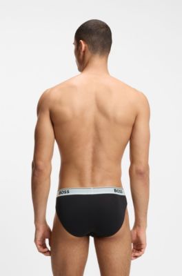 Paquete de tres calzoncillos slip de algod&oacute;n el&aacute;stico con logo en la cintura, Negro