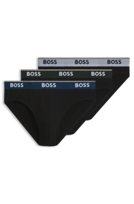 Three-pack of logo-waistband briefs in stretch cotton, Black