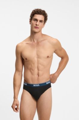 Three-pack of logo-waistband briefs in stretch cotton, Black