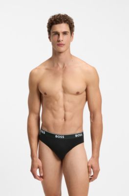 Three-pack of logo-waistband briefs in stretch cotton, Black