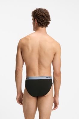 Three-pack of logo-waistband briefs in stretch cotton, Black