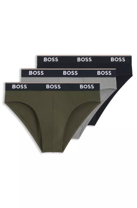 Three-pack of logo-waistband briefs in stretch cotton