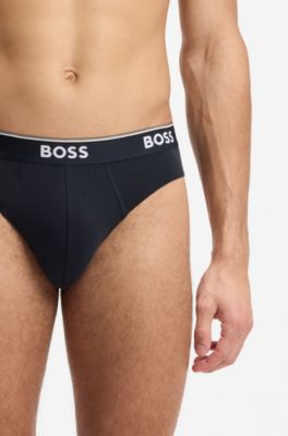 Three-pack of logo-waistband briefs in stretch cotton, Light Blue