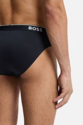 Three-pack of logo-waistband briefs in stretch cotton, Light Blue