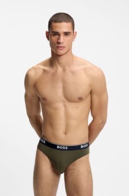 Three-pack of logo-waistband briefs in stretch cotton, Light Blue