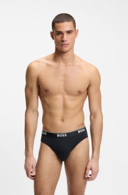 Three-pack of logo-waistband briefs in stretch cotton, Light Blue