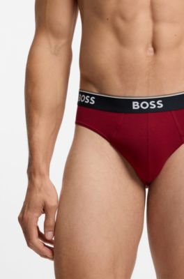Three-pack of logo-waistband briefs in stretch cotton, Light Red