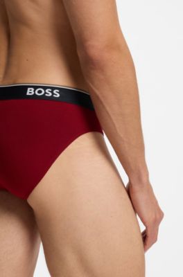 Three-pack of logo-waistband briefs in stretch cotton, Light Red