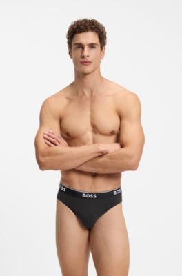 Three-pack of logo-waistband briefs in stretch cotton, Light Red