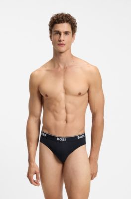 Lot de trois slips en coton stretch avec logo &agrave; la taille, Rouge clair