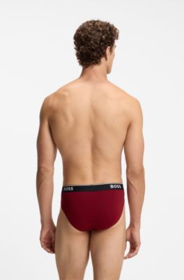 Three-pack of logo-waistband briefs in stretch cotton, Light Red