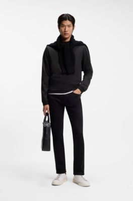 Jacquard-structure T-shirt in mercerised cotton, Black