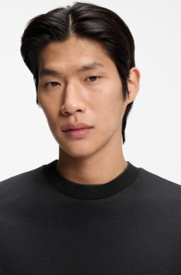 Jacquard-structure T-shirt in mercerised cotton, Black