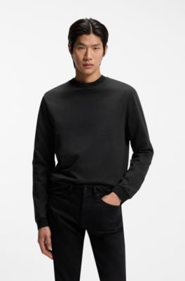 Jacquard-structure T-shirt in mercerised cotton, Black