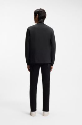 Jacquard-structure T-shirt in mercerised cotton, Black