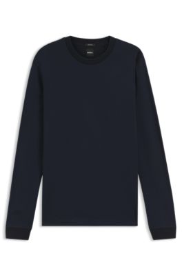 Jacquard-structure T-shirt in mercerised cotton, Dark Blue