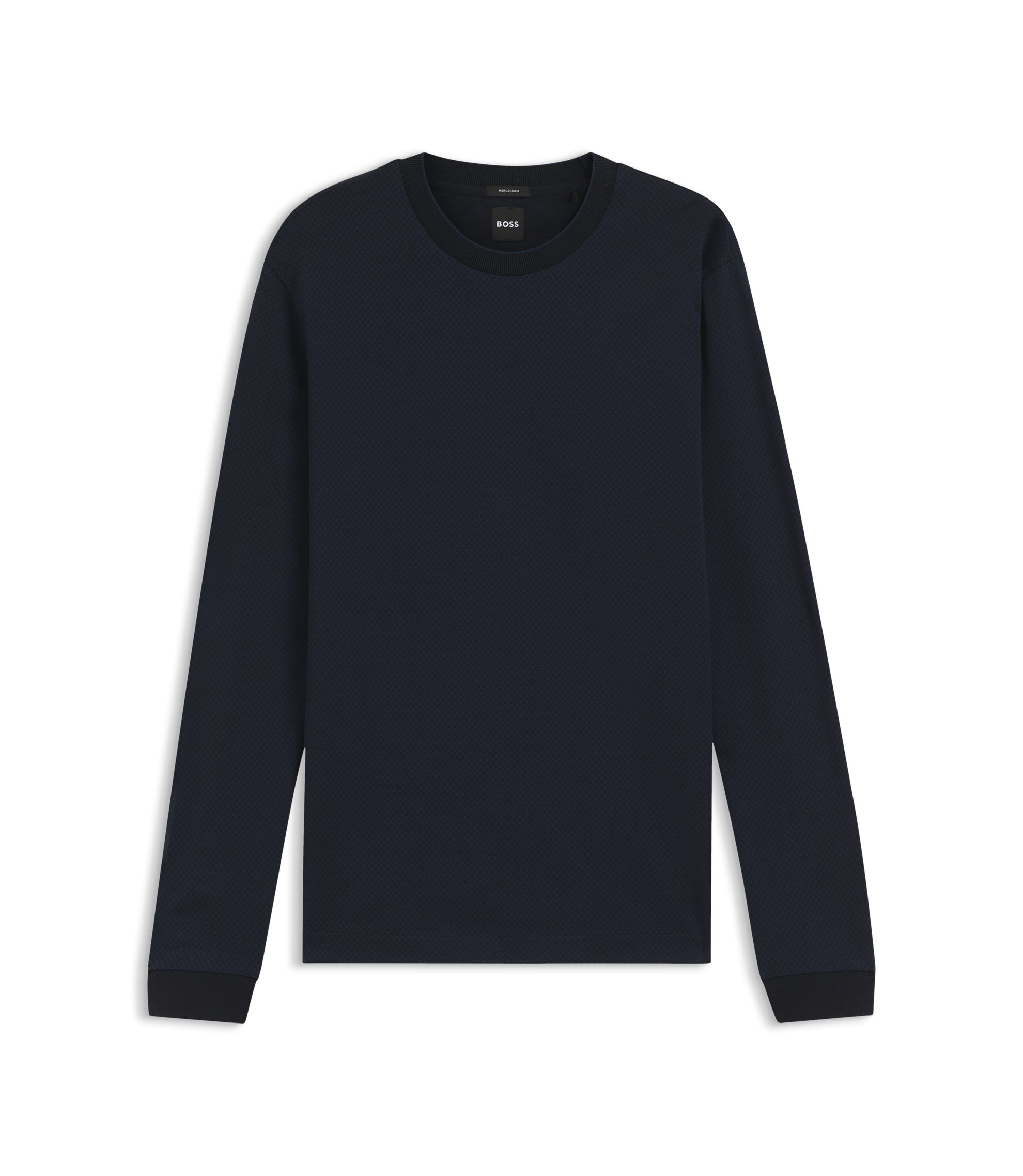 BOSS - Jacquard-structure T-shirt in mercerised cotton - Dark Blue