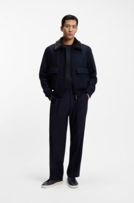 Jacquard-structure T-shirt in mercerised cotton, Dark Blue