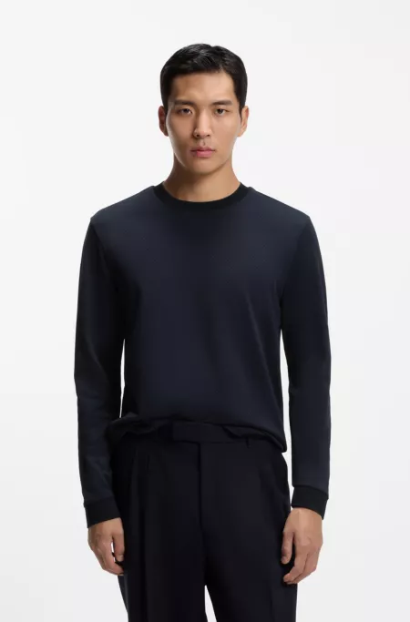 Jacquard-structure T-shirt in mercerised cotton