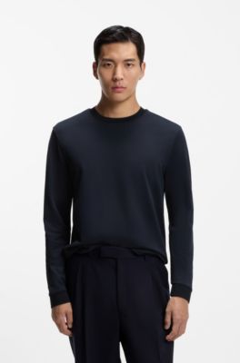 Jacquard-structure T-shirt in mercerised cotton, Dark Blue