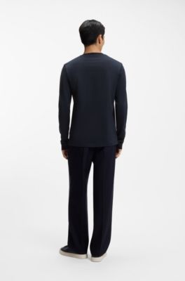 Camiseta de algod&oacute;n mercerizado con estructura en jacquard, Azul oscuro
