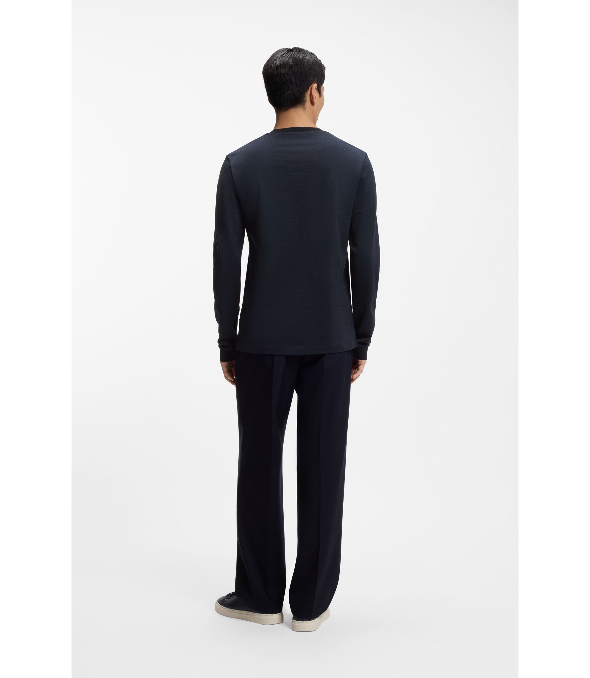 BOSS - Jacquard-structure T-shirt in mercerised cotton - Dark Blue