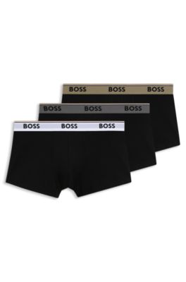Three-pack of logo-waistband trunks in stretch cotton, Black