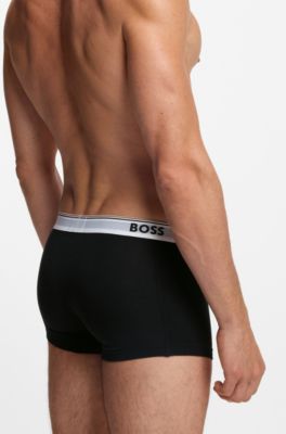 Lot de trois boxers courts en coton stretch avec taille logot&eacute;e, Noir