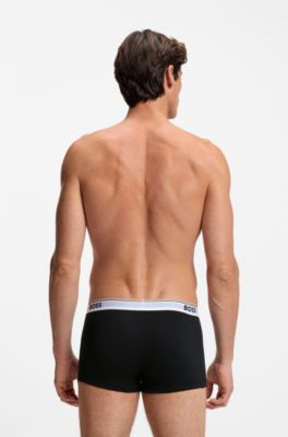 Lot de trois boxers courts en coton stretch avec taille logot&eacute;e, Noir