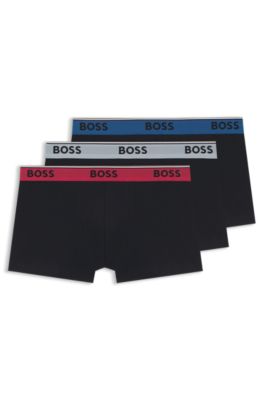 Three-pack of stretch-cotton trunks with logo waistbands, Black